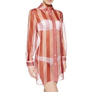 LA PERLA Seawind Striped Italian Blush Silk Organza long blouse LARGE ITL 48